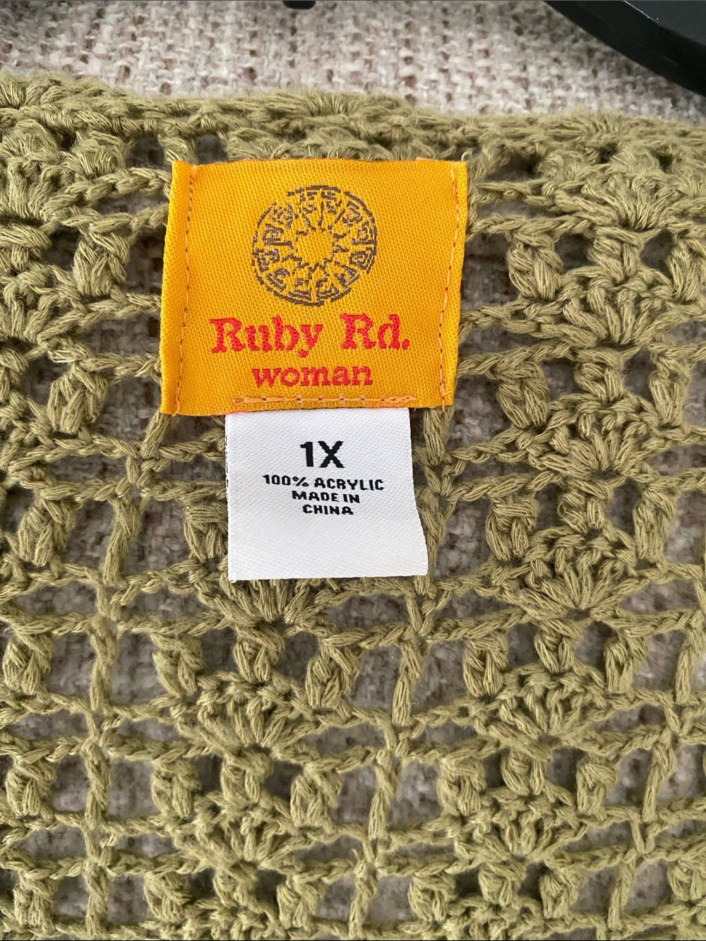Ruby Rd. Olive Green Crochet Open-Front Shrug - Picture 2 of 5